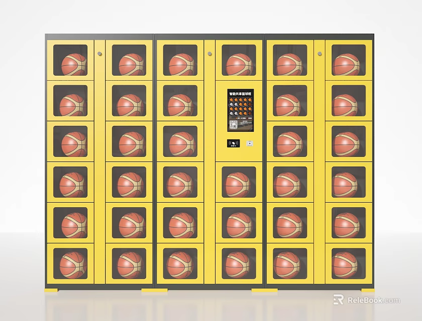 Yellow Smart Electronic Locker With Multiple Compartments And Digital Control Panel 3d model 