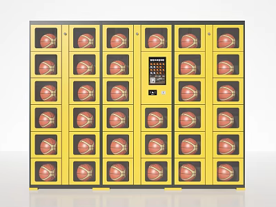 Yellow Smart Electronic Locker With Multiple Compartments And Digital Control Panel 3d model