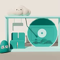 Light Blue Display Shelf With White Cloud Doll Green H Block And Heart Shape Object 3d model