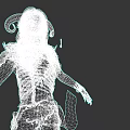 Mysterious Woman With Horns Blindfolded Wearing Skeleton Armor And Feather Details On Gray Background