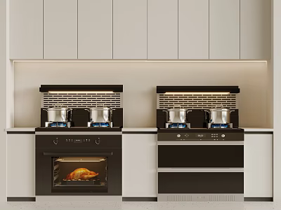 Modern Kitchen Appliances With Embedded Oven Stove And White Cabinets 3d model