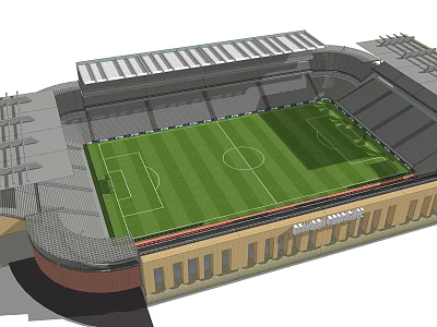 Modern Football Stadium With Green Pitch White Lines Roof Structure And Tiered Stands 3d model