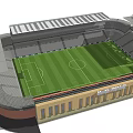Modern Football Stadium With Green Pitch White Lines Roof Structure And Tiered Stands