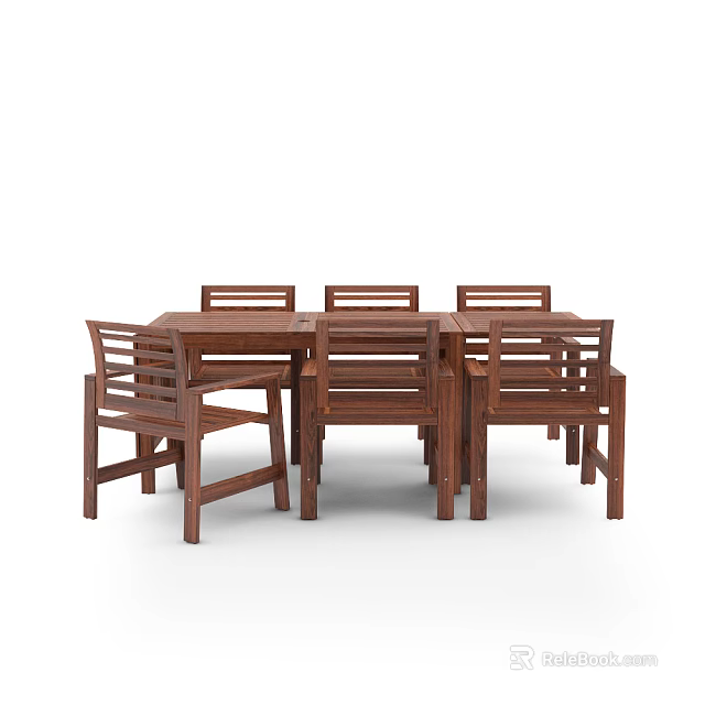 Simple Design Solid Wood Outdoor Table Set with Six Matching Chairs for Garden Use 3d model