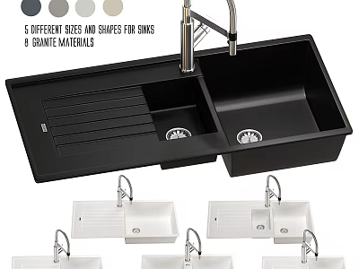 Variety of Granite Sinks Featuring 5 Sizes Shapes 8 Materials and Faucet 3d model