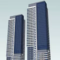 Two Modern High Rise Residential Towers With Glass Facades And Balconies