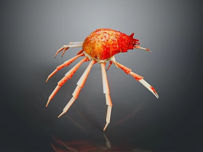 Vibrant Red and Orange Crab with Long White Legs on Dark Background with Reflection 3d model