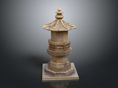 Ancient Traditional Stone Pagoda Structure With Intricate Carvings And Decorative Top 3d model