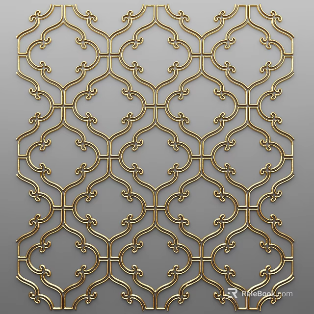 Gold Ornate Filigree Wall Decor With Intricate Curved Patterns And Modern Design 3d model 