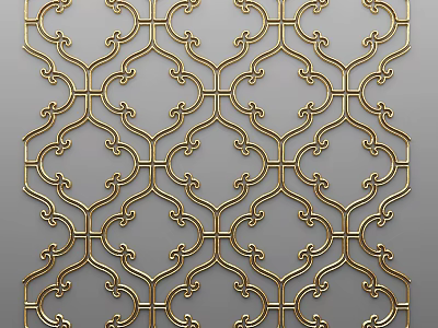 Gold Ornate Filigree Wall Decor With Intricate Curved Patterns And Modern Design 3d model