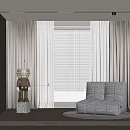 Comfortable Lazy Sofa In Modern Living Room With Curtains Window Decorative Figurine And Round Rug