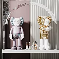 Modern Art Kaws Sculpture Purple And Gold Figurine Display On Shelf With Bottles