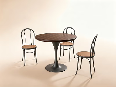 Comfortable Leisure Chairs With Metal Frame And Wooden Seat Around Round Table 3d model