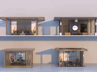 Traditional Wooden Landscape Pavilion With Lattice Screens And Garden Seating 3d model