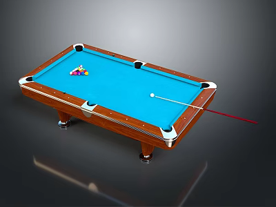 Professional Billiard Table with Blue Felt Surface Colored Balls Cue Stick and Wooden Frame 3d model