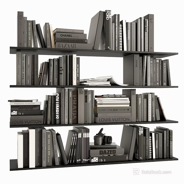 Books And Magazines On Shelf Featuring CHANEL LOUIS VUITTON DAZED And Luxury Fashion Collection 3d model 