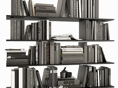 Books And Magazines On Shelf Featuring CHANEL LOUIS VUITTON DAZED And Luxury Fashion Collection 3d model
