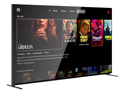 Smart TV Displaying Streaming Shows on My List Interface with Popular Series and Entertainment 3d model