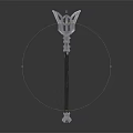Fantasy Mythical Weapon Spear With Black Handle Silver Ornate Head And Decorative Base