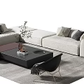 Modern Light Gray L Shaped Sofa Coffee Table Set With Decorative Pillows And Greenery 3d model