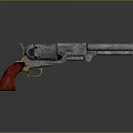 Vintage Revolver Weapon Featuring Metal Barrel And Red Yellow Wooden Grip