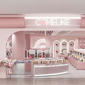VELIKE Pink Store Interior With Curved Display Windows And Product Shelves
