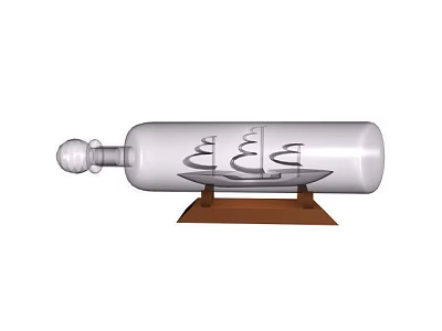 Decorative Ship in Bottle Ornament Set with Wooden Base and Sailboat Design 3d model