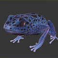 Blue Frog Stuffed Plush Toy With Black Spots And Blue Limbs On Dark Background