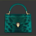 Stylish Green Snakeskin Texture Handbag With Golden Handle and Snake Head Decoration For Daily Use
