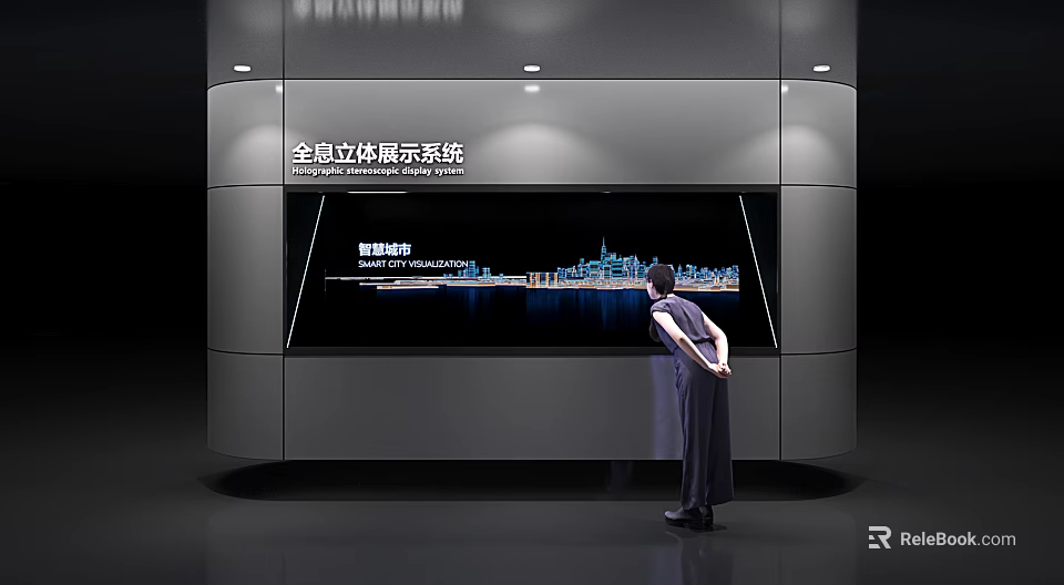 Real Time Projection Monitoring System With Holographic 3D Display And Person Viewing City Night View 3d model 