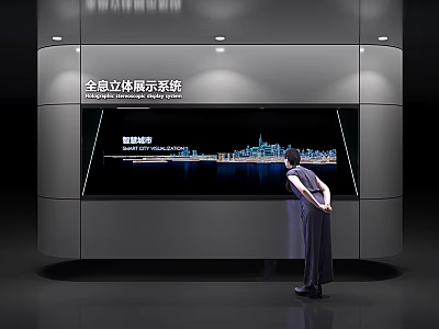 Real Time Projection Monitoring System With Holographic 3D Display And Person Viewing City Night View 3d model