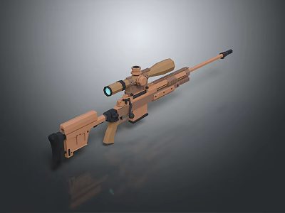 Tactical Sniper Rifle With Scope Tan Finish And Wooden Stock Design Features 3d model