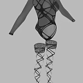 Black Long Sleeve Bodysuit With Crisscross Straps And Stockings Design