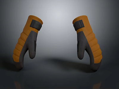 Yellow And Black Winter Gloves With Warm Lining And Protective Design 3d model