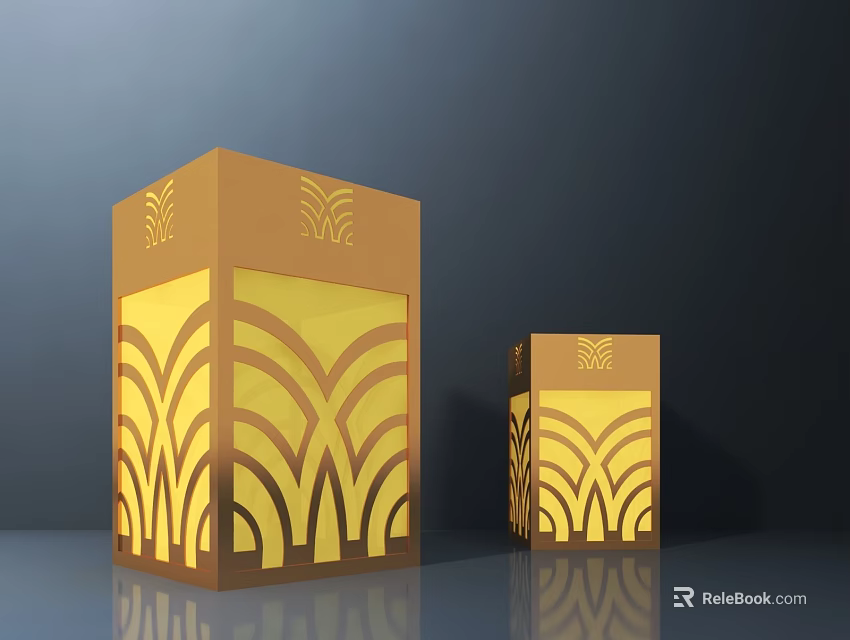Modern Commercial Equipment With Brown Cubic Design And Gold Decorative Patterns 3d model 