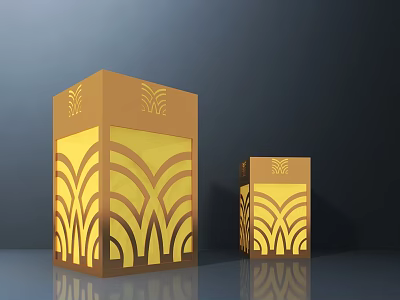 Modern Commercial Equipment With Brown Cubic Design And Gold Decorative Patterns 3d model