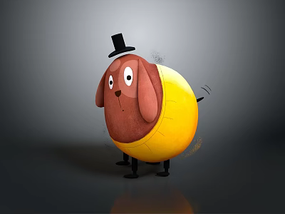 Cute Game Movie Character With Top Hat Yellow Body Brown Head And Short Legs 3d model