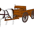 Horse Drawn Carriage with Brown Mane Horse Wooden Body and Spoked Wheels on White Background