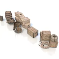 Wooden Daily Necessities Storage Containers Including Barrels Crates Baskets And Rope