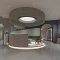 Modern Public Interior Space Featuring Circular Structure Green Curved Seating And Arched Doorway