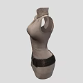 Light Brown Sleeveless Turtleneck Knitted Top With Braided Belt And Buckle