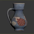Handcrafted Blue Ceramic Jug With Handle Decorative Red Dots And White Motifs