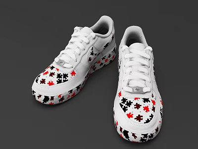 White Casual Sporty Shoes With Colorful Puzzle Patterns On Upper Design 3d model