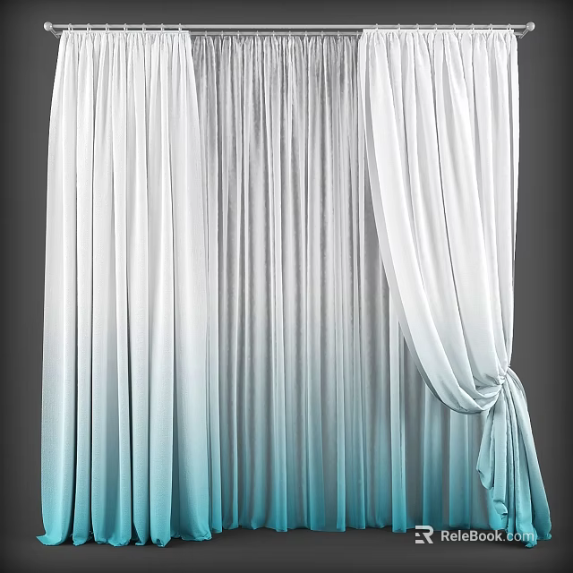 Stylish White And Light Blue Gradient Curtains With Soft Flowing Fabric And Tied Knot Detail 3d model 