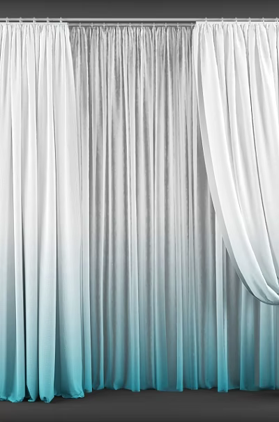 Stylish White And Light Blue Gradient Curtains With Soft Flowing Fabric And Tied Knot Detail 3d model