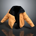 Puffy Orange And Black Jacket Featuring Black Collar And Simple Modern Design