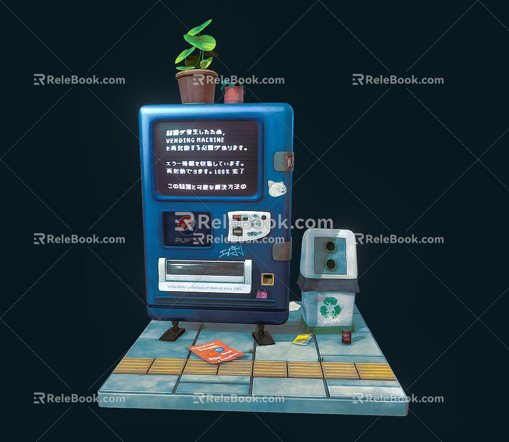 Vending Machine Vending Machine Cartoon Vending Machine Trash Bin Floor Hand-painted Floor Style Floor Style Electrical Plant 3d model