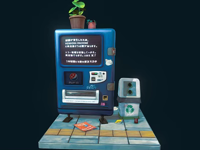 Smart Blue Vending Machine With Digital Screen Coin Slot And Recycling Bin 3d model