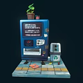Smart Blue Vending Machine With Digital Screen Coin Slot And Recycling Bin