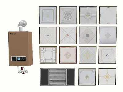 Ceiling Design With Various Decorative Panels Bathroom Heater And Ventilation Fan 3d model